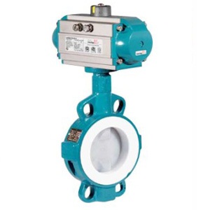 Pneumatic fluorine lined butterfly valve