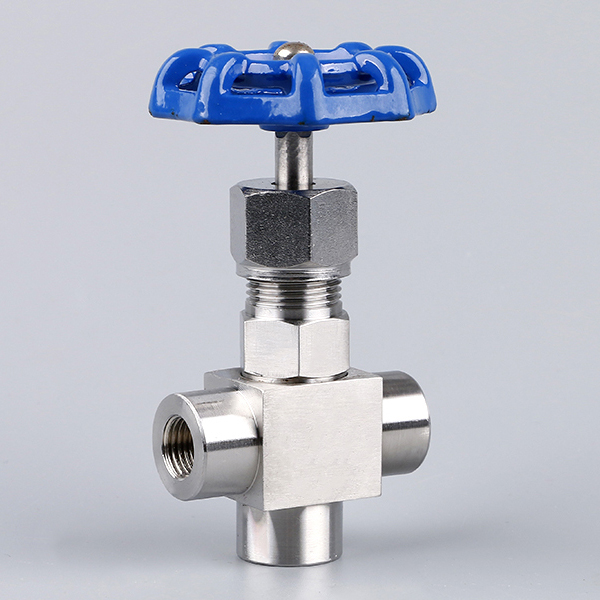 Three-way internal thread needle valve